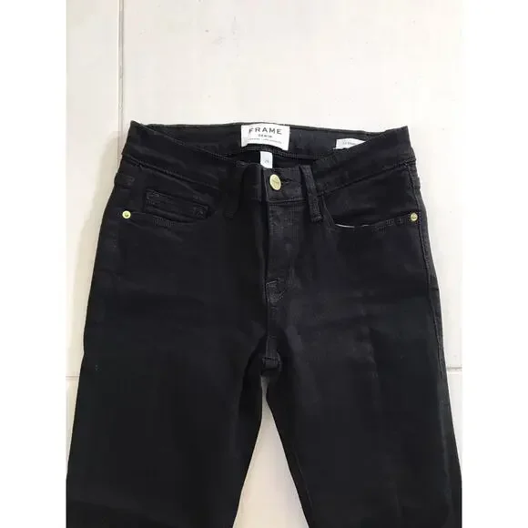 Frame Le Skinny de Jeanne Stretch Slit Front Denim Jeans Film Noir - Picture 2 of 11
